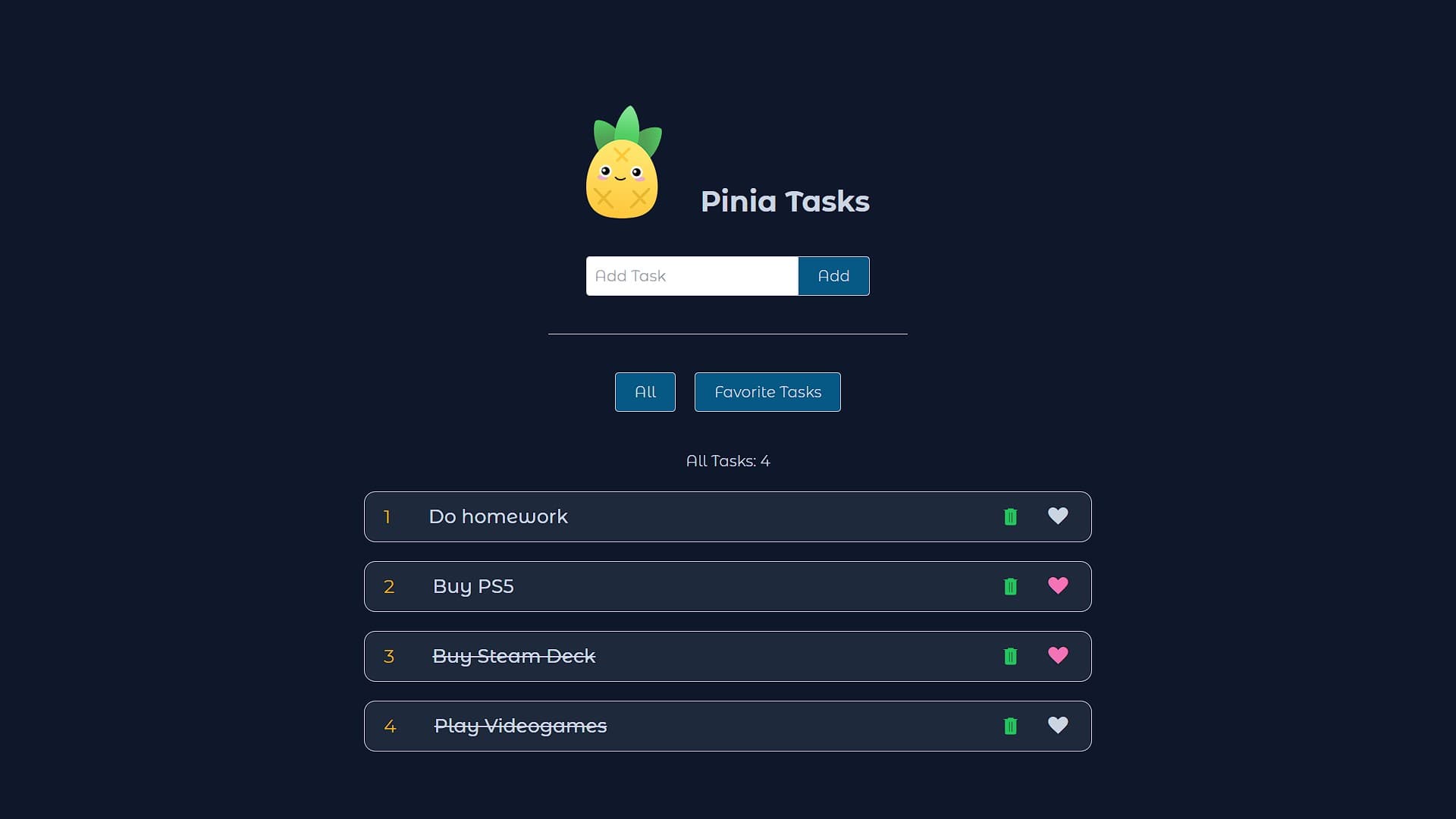 Pinia Tasks